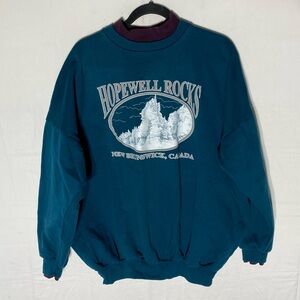 Vintage Hopewell Rocks New Brunswick Canada Teal White Crew Neck Sweatshirt XXL